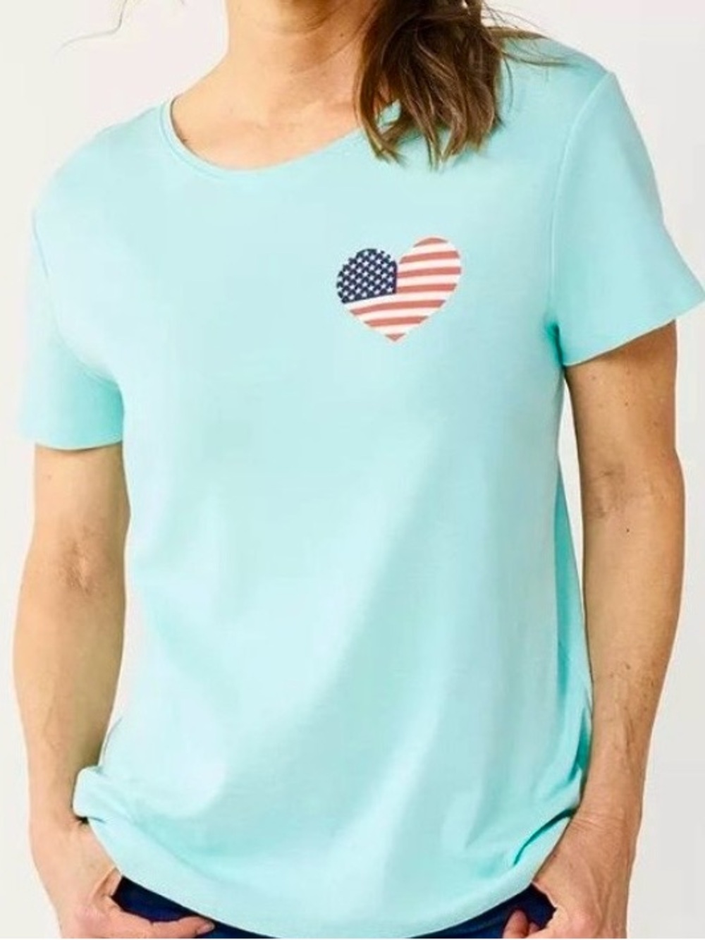 croft & barrow Light Aqua Short-Sleeve Tee with Flag Heart